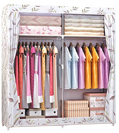 Kleiderschrank Tragbare Kleiderschrankregale, Stoffschrank mit Kleiderstange, Kleiderschrank-Aufbewahrungsorganizer für Schlafzimmer, Wohnzimmer, Lila-130x46x168cm (Weiß 130x46x168