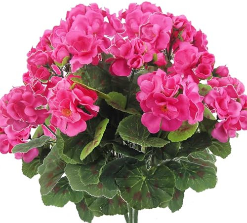 Marooma 4 Pezzi Cespuglio di Geranio Artificiale, Fiori Artificiali Pianta di Fiori di Seta Finti, Gerani di Fiori Finti Bianchi, Cespugli Finti Gerani Finti per Esterni, Piante