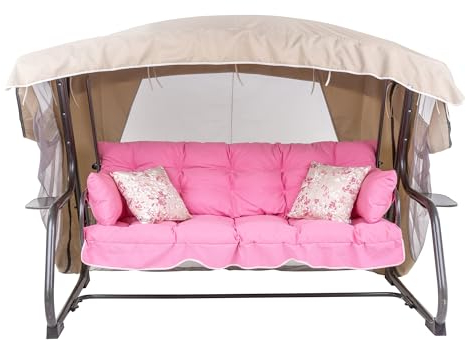 PATIO Hollywoodschaukel 3 Sitzer mit Liegefunktion Ravenna Lux 170 cm mit Auflagen Seitenkissen Seitentische Sonnendach Moskitonetz rosa