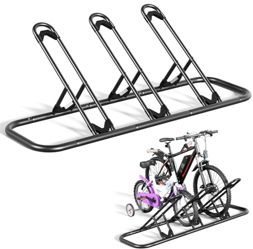 Mr IRONSTONE 3 Fahrrad-Bodenständer, Indoor/Outdoor, Garage, Fahrradständer für Mountain/Straße/Kinderfahrrad – Schwarz