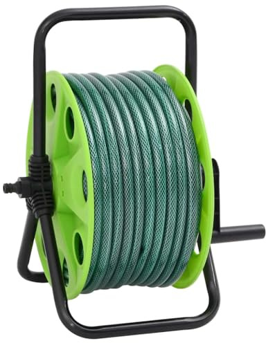 vidaXL Schlauchtrommel, Schlauchaufroller Freistehend mit 50m Schlauch, Gartenschlauch mit Anschluss-Set, Wasserschlauchtrommel, Grün PVC