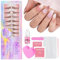 Falsche Nägel Tips Set - 150Stk Press on Nails French Medium Almond, Weiß Rosa Gradient Design Tips für Nägel Full Cover Acryl Künstliche Fingernägel für Frauen & Mädchen (Rosa Mandel, 150x)