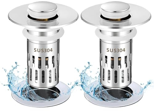 Lot de 2 bouchons de vidange universels pour évier de salle de bain, avec filtre anti-obstruction et attrape-cheveux, pour évier de 2,8 à 3,6 cm