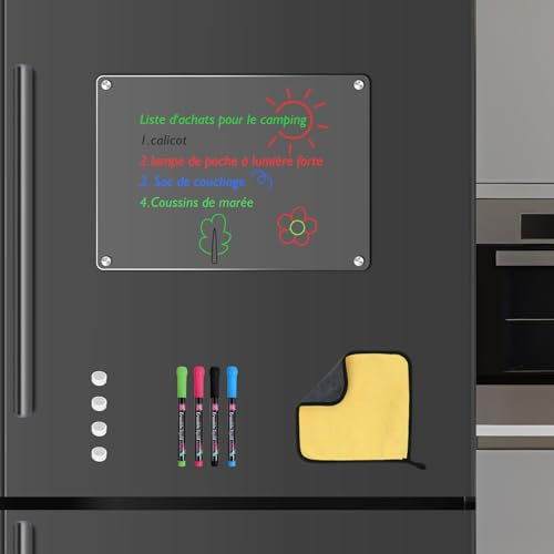 NAHRMY Transparent Fridge Magnetic Calendar, 35 cm x 25 cm Clear Acrílico Magnético y Pizarra Nevera, Pizarra Magnética Acrílico para Escribir Deberes Menú Lista Compra