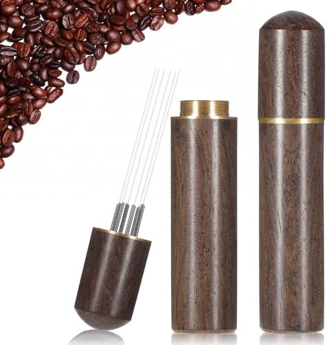 2pcs WDT Tool Kaffee Zubehör 6 Feinen Nadeln Espresso Kaffeerührer Werkzeug Espresso-Verteilerwerkzeug Tamper Espresso Nadel Coffee Rührwerkzeug Mit Holzgriff Und Sockel Für Zuhause Küche Café