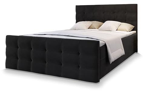 Masseno Boxspringbett Amon 140x200 cm Komplett-Set mit Matratze und Topper, Polsterbett mit Zwei Bettkästen -Schwarz, Cosmic 100