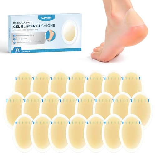22 Pieces Blister Plasters for Feet - Sumiwish Gel Blister Cushions for Heel,Toe & Foot, All-Weather Comfort and Waterproofing (Heel Pack)