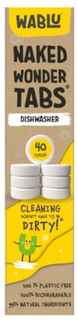 WABLU Dishwasher Naked Wonder Tabs® | Ultra-Concentrated, Plastic Free Dishwasher Tablets | Eco Friendly, 99% Natural Ingredients | Sustainable Cleaning | 40 Tabs
