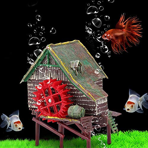 Qukaim Aquarium Big Water Wheel Landscaping Fish Tank Landscaping Decoration, Pneumatic Aerated Waterwheel Hut, Rotatable Windmill Ornament for Aquarium, Big Water Truck Design, Ideal for Aquatic