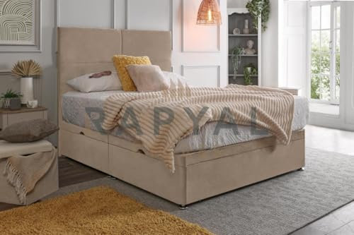 Fireplaces 4 Life Hf4you 4 Box Side Lift Ottoman Divan Bed + 10” Memory Sprung Mattress + 24” Headboard (Beige, Single, With Ottoman Storage)