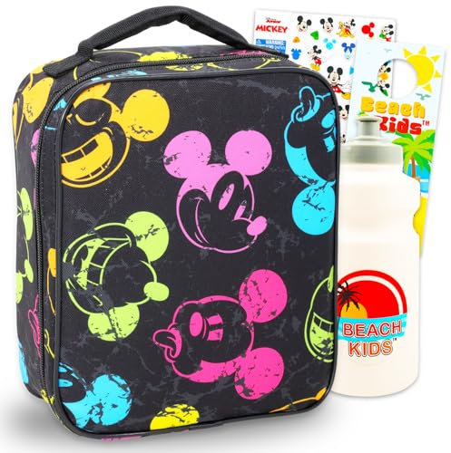 Disney Mickey Mouse Lunch Bag for Boys Set - Bundle with Insulated Mickey Lunch Box, Water Bottle, Tattoos, More Mickey Mouse Lunch Kit for Kids