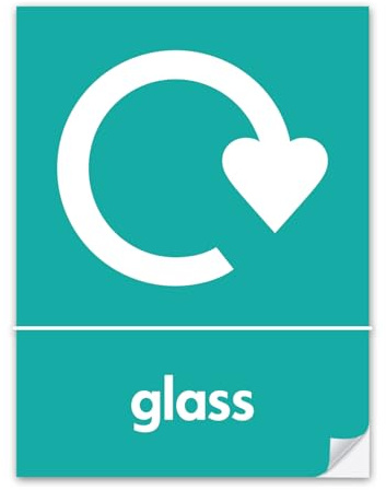 SAFESIGN Glass Recycling Sign - Self Adhesive PVC Stickers - 150mm x 100mm - Safety Health Waterproof Vinyl Conforms to EN ISO 7010:2012
