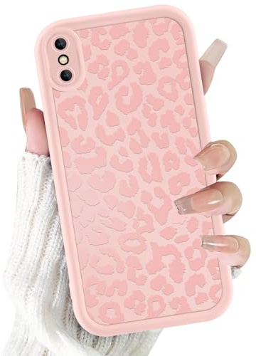ZhuoFan Cover per iPhone X/XS 5,8”, Aesthetic Leopardata Motivo Custodia Rosa Opaca Ultra Morbida Sottile Leggera Silicone Antiurto AntiGraffio TPU Bumper Protettiva Case, 03