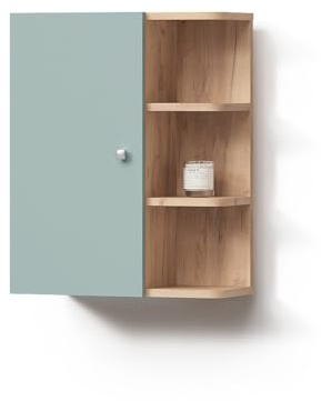 Livinity Badschrank Fucino, Grün, 47.2 x 59.2 cm | 1 Tür · 5 Ablagefächer · Geschlossener Stauraum · Für Badutensilien · Übersichtliche Aufbewahrung