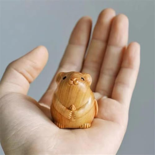Ymhapp Niedliche kleine Maus aus Holz, Heimdekoration, Retro-Mini-Maus, handgefertigte kleine Maus-Figuren, Holzskulpturen, Schnitzerei, Ornament, Heimdekorationszubehör