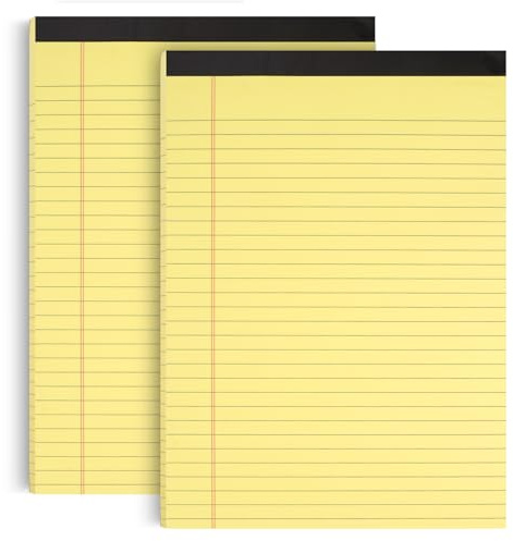 Fyrdm 2 Stück Legal Pad,29,6 x 21,4 cm Gelb Notizblock A4,Schreibblock A4 | 50 Blatt Pro Block,Blöcke Liniert,9 mm Zeilenabstand,Beidseitig Beschreibbar,Schreib Block für Schulen,Privathaushalte,Büros