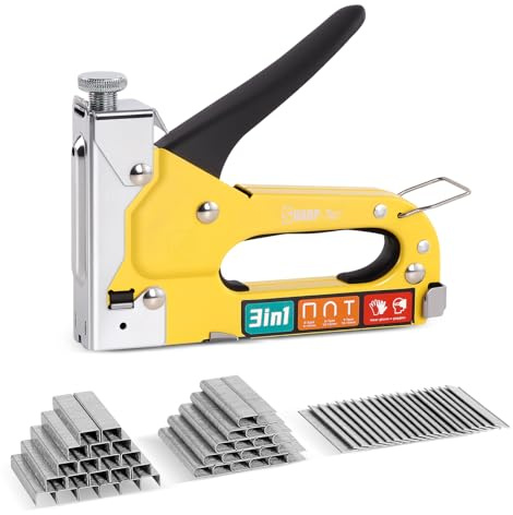 Sharp-tec 3-in-1 Staple Gun, Upholstery Staple Gun Kit with 3000 Staples, Staplers & Tackers with Quick-Jam Release for Wood, Cardboard, Crafts, DIY, Cable, Carpet (Yellow)