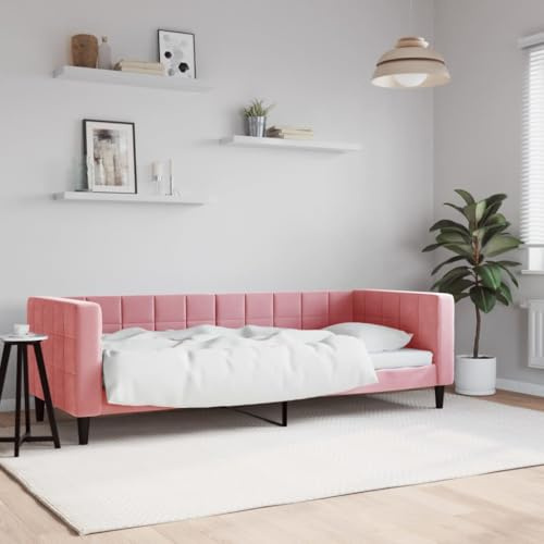 QJBSAVVA Tagesbett Rosa 80x200 cm, Schlafsofa aus Samt mit Metall-Massivholz-Gestell, Modernes Design, Robust & Langlebig, Ecksofa für Wohn- oder Jugendzimmer