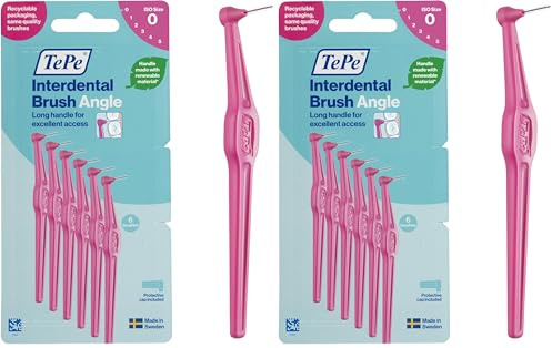TePe Angle Interdentalbürste, Pink, 0,4mm/ISO 0, 6 Stk., Plaque-Entfernung, effiziente Reinigung der Zahnzwischenräume, für kleine Zahnlücken, sorgt für die Erhaltung von kräftigem Zahnfleisch