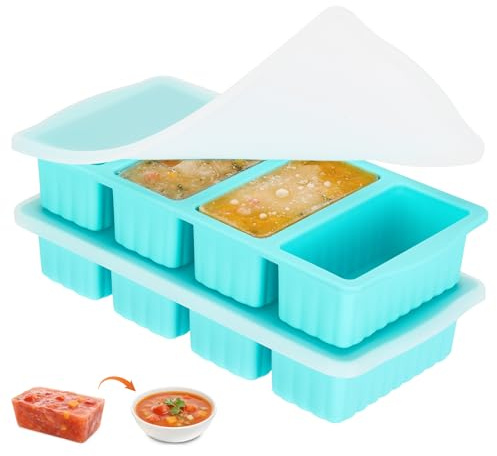 2 Pack Silicone Freezer Moulds Batch Cooking for Soup Ice Cubes,1-Cup Soup Freezer Molds with Lid for Meal Prep, Makes 8 1-Cup Soup Portion Freeze Trays for Storing 250mL/125mL Broth, Soup, Leftovers