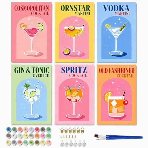 16 Pcs Paint by Numbers for Adults, 30 × 20 cm DIY Acrylic Brush Kits