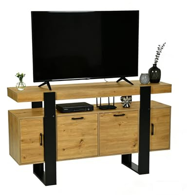 Amveya TV Schrank, TV Lowboard, Fernsehtisch, TV Unterschrank, Hölzern Cabinet, 140X40X80cm, Geeignet für Wohnzimmer, Schlafzimmer und Esszimmer, Retro Braun/Schwarz Fernsehschrank