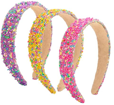 3 Stück Bunte Damen Haarbänder Haarreifen Mädchen Bonbonfarben Haarreif Breit Glitzer Haarreif Damen Breites Haarband Schminken, für Karneval, Party & Geburtstag