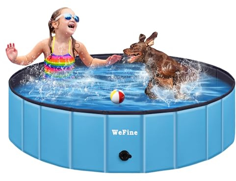WeFine Dog Paddling Pool Portable PVC Foldable Puppy Swimming Pool Extra Large Bathing Tub with Brush for Indoor Outdoor