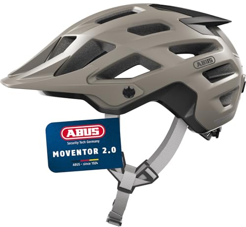 ABUS MTB-Helm Moventor 2.0, Grau, S | Fahrradhelm mit Verstellsystem, höhenverstellbarer Schirm, Zopf-Öffnung, Steckverschluss