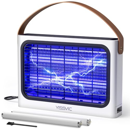 YISSVIC Lampada Antizanzare 4300V Zanzariera Elettrica 20W UV, con 2 Lampadine di Ricambio, Cassetto Estraibile, Manico in Pelle PU, Sicuro per Uomini e Animali, Uso Interno, Cavo 1.8m