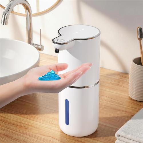 Fachixy Seifenspender Automatisch, Berührungslos, 3 Monate Akkulaufzeit | 380ml, 4-Stufig Einstellbar, Wandmontage, 1200mAh, USB Wiederaufladbar, IPX5 Flüssigseifenspender für Bad, Küche, Perlweiß