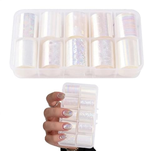 Aurora Nail Transfer Foil Sheets - Iridescent Nail Art Foil Stickers, Pearlescent Designs Transfer Foil Nail Stickers, Holographic Nail Wraps for Women DIY Manicure Decoration Accessories (Aurora)