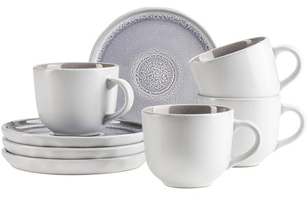 MÄSER Serie Elea, 8-tlg. Kaffeetassenset für 4 Personen im Vintage-Look, türkis, Steinzeug (Flieder)