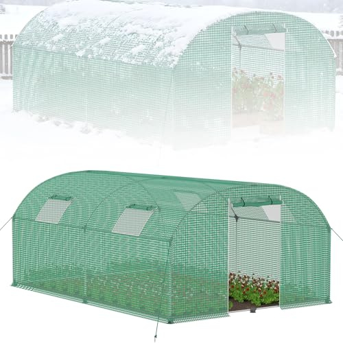ROSEJANE Gewächshaus für Garten 3x4m Tomatenhaus mit 4 Fenstern, UV-beständig, mit verzinktem Stahlrahmen & Moskitonetz, ideal für Gemüse, Obst & Blumen, 12m² Grün