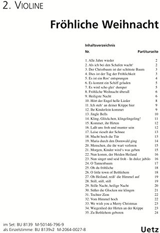 Fröhliche Weihnacht. 2. Violin-Stimme aus dem Album: 35 der schönsten Weihnachtslieder für Streichquartett oder Streichorchester / 35 Christmas Songs for String Quartet or String Orchestra (Einzelstimme für 2. Violine)