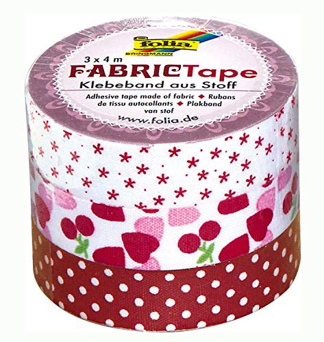 folia 27302 - Fabric Tape, Klebeband aus Stoff Rottöne, 3er Set - ideal zum Verzieren und Dekorieren