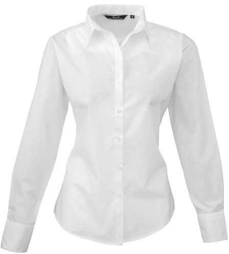 Premier Fitness Women's Poplin Long Sleeve Blouse Regular Fit Long Sleeve Blouse, White (White), 10 (Manufacturer Size:10)