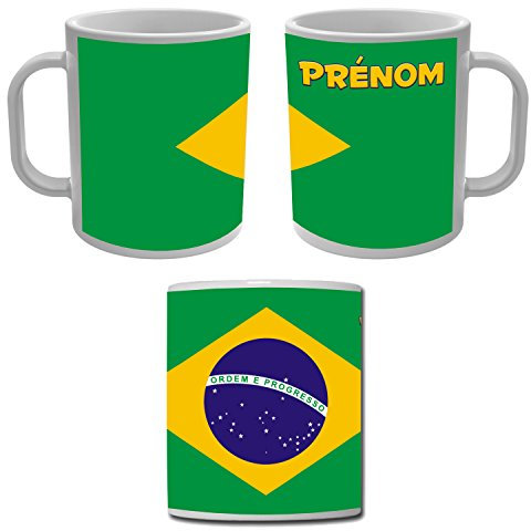 YONACREA - Mug Tasse - drapeau Brésil avec prénom personnalisé