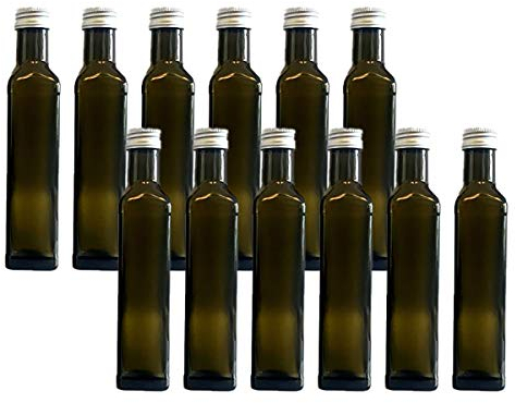 hocz 12 leere Glasflaschen GRÜN Maraska 250 ml incl. Schraubverschluss, Eckig, zum selbst Abfüllen Likörflasche Schnapsflasche Silber
