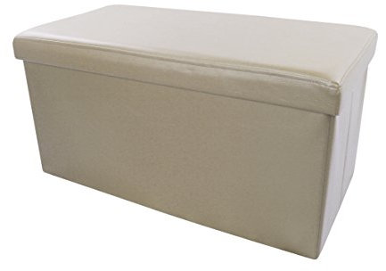 Pouf Rettangolare Beige Contenitore Scatola Sgabello Poggiapiedi Pieghevole Salvaspazio in Ecopelle cm 76x38x38