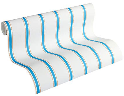 A.S. Création Esprit Kids Papiertapete Space Tapete gestreift 10,05 m x 0,53 m blau braun weiß Made in Germany 358312 35831-2