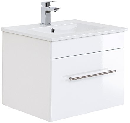 Posseik Badmöbelserie VIVA 60 Waschplatz, Weiß Hochglanz + Weiß, Waschtisch 61,5cm breit