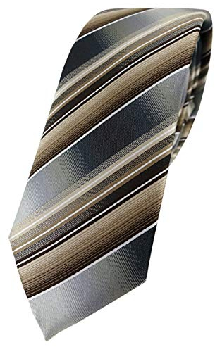 TigerTie - schmale Designer Krawatte in braun beige silber anthrazit grau gestreift