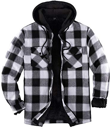 ZENTHACE Men's Sherpa Lined Full Zip Hooded Plaid Shirt Jacket