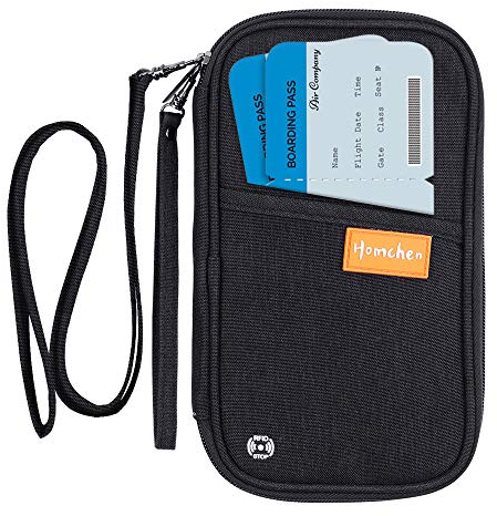 homchen RFID-blockierende Familienpass-Brieftasche, wasserdicht, Reisedokumenten-Organizer, Kreditkarten-Clutch, Tasche für Männer und Frauen (schwarz)