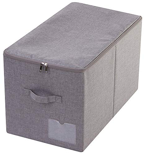 Amonsen 56(L) X 33 (W) X 32 (H) cm, Large Size Storage Boxes with Zippered Lid, Folding & Washable Storage Organizer Bins for Heavy Winter Clothing, Beddings, Pillows, Dark Gray