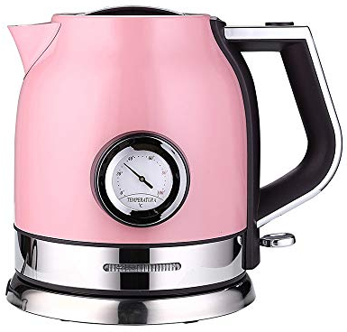 MYYINGELE Professional Classical Electric Kettle, Retro Dome Tea Kettle, Brushed Stainless Steel Fast Boiler, Auto Off and Boil Dry Protection, 1.8L Upgraded, Pink