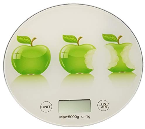 Sam for You Runde Digitale Küchenwaage, präzise wiegen bis 5 kg, Tara Funktion, Inkl Batterie (Apfel)