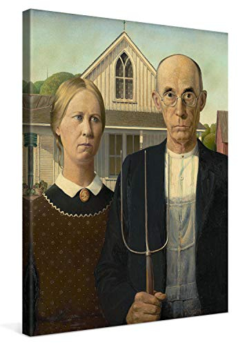 PICANOVA – Grant Wood – American Gothic 60x80cm – Bild auf Leinwand – Premium Kunstdruck Auf 2cm Holz-Keilrahmen Für Schlaf- Und Wohnzimmer – Klassische Kunst