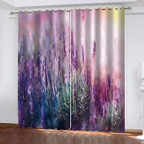 GDYRBY 3D Digitaldruck Traum Lavendel Druck Muster Vorhang, Verdunkelungsvorhang Ösenschal Wärmeisolierung Vorhänge Fensterdekoration Für Wohnzimmer Schlafzimmer Kinderzimmer 300X280cm(HxB)
